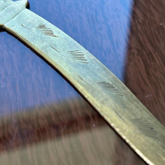 Antique Etched Brass Letter Opener Vintage Desk Accessory - Picture 7 of 8